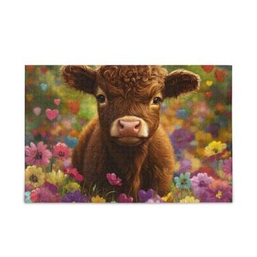 Imagem de 500 Piece Cute Highland Calf Flower Jigsaw Puzzle Wood and Paper Material, Puzzles for Adults