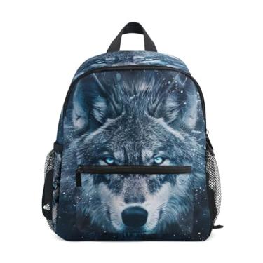 Imagem de GAIGEO Wolf Face Space Backpacks for Toddlers 10x4x12 In, Girl School Backpack with Water Bottle Pockets, Whistle Buckle
