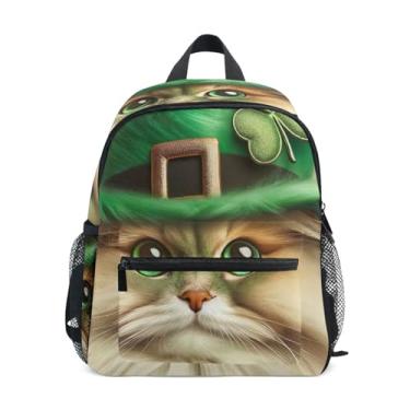Imagem de GAIGEO Funny Kitten St Patricks Cat Toddlers Backpack with Whistle, Adjustable Chest Strap, Girls Mini Backpack Lightweight & Compact for Ages 3-8