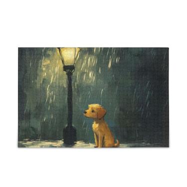 Imagem de Quebra-cabeças de madeira e papel de rua de cachorro triste com bolsa de armazenamento, quebra-cabeças difíceis para adultos