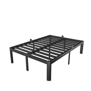 Imagem de KZZLOL Estrutura de cama de casal de 40,6 cm, estrutura de cama de casal com plataforma de metal, sem necessidade de mola de caixa, orifício de cabeceira DIY, suporte de aço resistente 1,587 kg, sem
