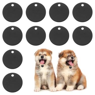 Imagem de PATIKIL Etiquetas para animais de estimação em branco de 1,98 polegadas, 10 peças de etiquetas redondas de alumínio para esculpir nomes, números de telefone ou outras informações pingentes, preto