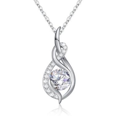 Imagem de Fimewon Colar Moissanite feminino delicado com pingente infinito banhado a ouro branco 18K, presentes de aniversário para sua mãe e esposa, White Gold, Pedra, Moissanite