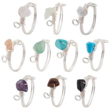 Imagem de HOBBIESAY Anel de cristal ajustável envolto com fio de pedra preciosa anéis empilháveis envolto em fio de cobre irregular colorido anel de pedra preciosa, Pedra preciosa natural com fio de cobre