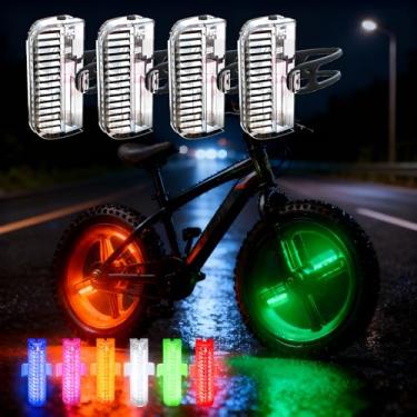Imagem de HANZE Luzes de roda de bicicleta recarregáveis, luzes LED de raio de bicicleta 7 cores com 12 modos de piscar, sensor de movimento liga/desliga automático, acessórios de equitação noturna à prova