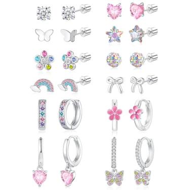 Imagem de Brincos hipoalergênicos de aço cirúrgico para mulheres e meninas crianças brincos de aço cirúrgico para orelhas sensíveis, coração fofo, borboleta, borboleta, criança, menina, parafusos, argolas