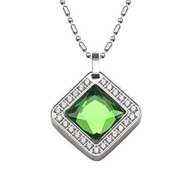 Imagem de EnerMagiX Colares de cristal para mulheres, pedra verde prata, aço inoxidável, pingente, colar, pedra vulcânica de lava natural pura com minerais, presente de aniversário para meninas, festa
