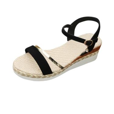 Imagem de Sandália feminina casual boêmia praia romana lazer bico redondo uso diário exterior interior PU, Preto, 35