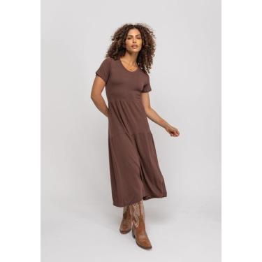 Imagem de Vestido Midi Manga Curta Com Babado Marrom Salvatore, M