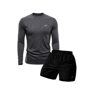 Imagem de Conjunto Camiseta Manga Longa Dry Proteção Uv e Short Mauricinho Academia Verão Básico-Masculino
