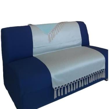 Imagem de Capa manta sofá sala xalé bege turquesa jacquard 0,90x1,80 - Shoppingn