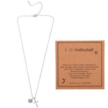 Imagem de Mikovivi Colar de cruz com cartão, pingente de prata com tema esportivo, joia esportiva delicada para mulheres, jogadoras, fãs e treinadores, presente, Medium, Aço inoxidável, Sem Pedra Preciosa