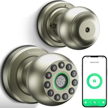 Imagem de Maçaneta inteligente com fechadura, fechadura de porta eletrônica prata com impressão digital para quartos