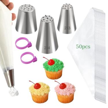 Imagem de LLMSIX Conjunto de bicos e sacos de tubulação de grama, 2 laços de saco de pastelaria, ponta de tubulação de grama pontas de cobertura de aço inoxidável para decoração de cupcakes de cobertura DIY