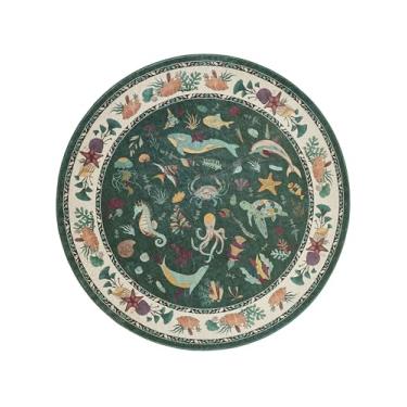 Imagem de Tapete macio de borracha antiderrapante de lã sintética lavável com animais marinhos para sala de jogos, banheiro, sala de estar, quarto, cabeceira, praia, fofo, náutico, berçário (esmeralda, 1,8 m