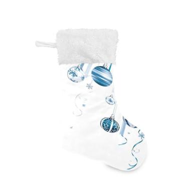 Imagem de Wassud Meias de Natal com bolas de Natal, meias grandes de Natal, 45,7 cm, com punho branco, decoração de férias, pacote com 2