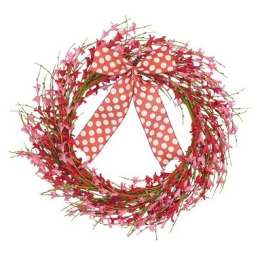 Imagem de Bibelot Guirlanda de Dia dos Namorados para porta da frente, guirlanda de forsítia rosa de 50 cm com frutas vermelhas, guirlandas de espuma para decoração de Dia das Mães em ambientes internos e