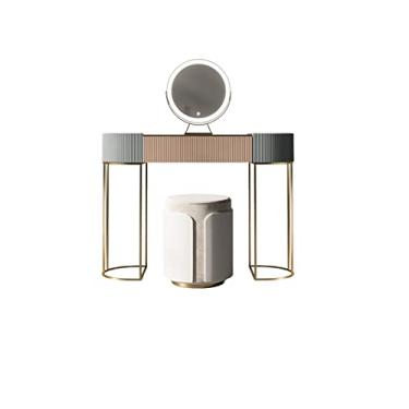 Imagem de Penteadeira de penteadeira luz armário de armazenamento luxuoso mesa de maquiagem e cadeira conjunto tudo-em-um banco de maquiagem espelho HD mesa de vestir quarto penteadeira (tamanho: 80 cm)
