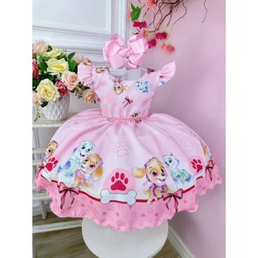 Imagem de Vestido Infantil Patrulha Canina Sky Skie Skye Rosa Com Pérolas Festas