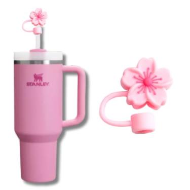 Imagem de Tampa para Canudo Tampa Protetora de Silicone para Canudo Copo Stanley 10mm Higiene Praticidade para Seu Copo e Garrafa (Flor Japonesa Rosa)