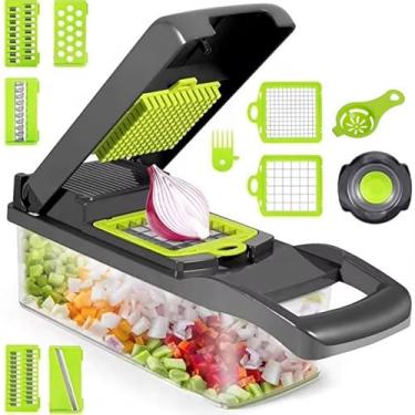 Imagem de Fatiador de Legumes 14 em 1 Cortador, Ralador e Picador Multifuncional com Cesta Escorredora e Recipiente