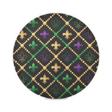 Imagem de Wassud Jogo americano Mardi Gras xadrez diamante tapetes de mesa para cozinha e jantar tapetes laváveis resistentes ao calor decoração de mesa 39 cm