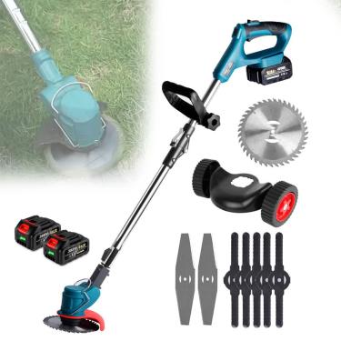 Imagem de Cortador de grama elétrico Cortador de grama sem fio, cortador de grama elétrico dobrável multifuncional com lâminas de 3 tipos, máquina portátil de capina recarregável para jardim de pomar com 2 ba
