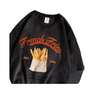 Imagem de Camiseta Feminina De Algodão Com Estampa De Batata Frita, Estilo Solto