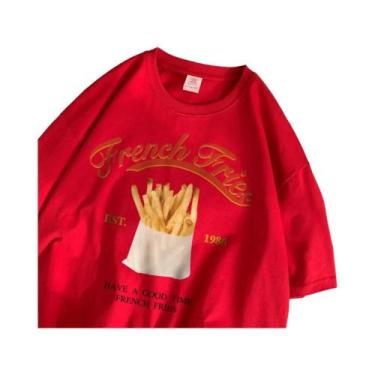 Imagem de Camiseta Feminina De Algodão Com Estampa De Batata Frita, Estilo Solto