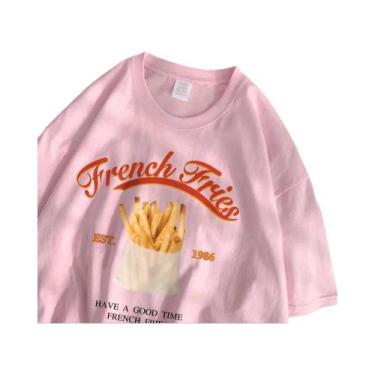 Imagem de Camiseta Feminina De Algodão Com Estampa De Batata Frita, Estilo Solto