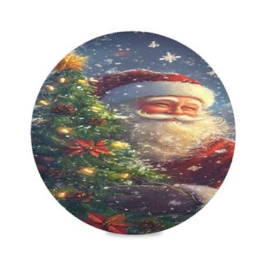 Imagem de STAYTOP Jogo americano redondo brilhante de Papai Noel, 6 peças, tapetes de mesa antiderrapantes fáceis de limpar para decoração de mesa de festa e churrasco