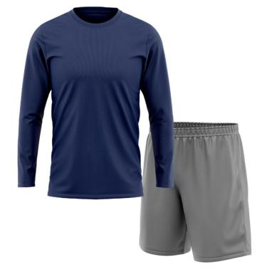 Imagem de Kit Calção Short Futebol Basquete Cinza + Manga Longa Masculina Segunda Pele Dry-Masculino