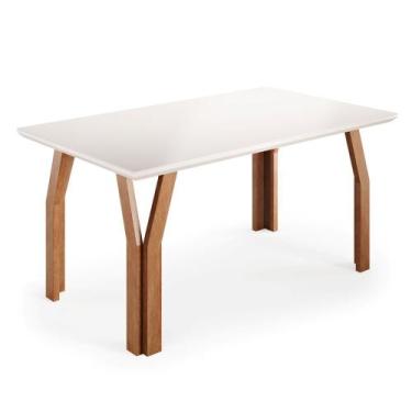 Imagem de Mesa de Jantar 154cm com Tampo e Vidro Atlas Madetal, Mel/Nude/Nude