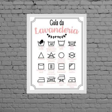 Imagem de Quadro Guia Da Lavanderia Rosa 24X18 Com Vidro Madeira Preta