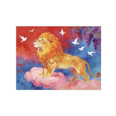 Imagem de Impressão em tela de arte de parede animal - Leão nas nuvens - Pintura de decoração moderna - Imagens para quarto de crianças escritório 60 x 80 cm 24 x 31 polegadas sem moldura