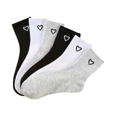 Imagem de Meias Esportivas Femininas De Cano Curto Com Coração Preto E Branco, C