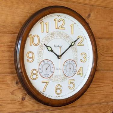 Imagem de Relógio Decorativo De Parede Com Higrômetro Termômetro 46cm - Genérico