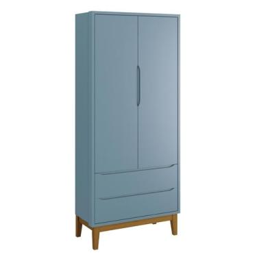 Imagem de Guarda-Roupa Retrô 2 Portas Classic New Azul Fosco com Madeira - Movei