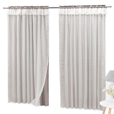 Imagem de Cortina Semiblackout E Voal 3,00 X 2,60 Trilho Suisso Palha