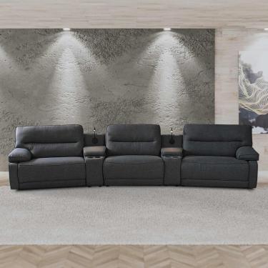 Imagem de Sofá Decorativo Swift c/Porta Copos Baú Cooler Reclinável Retrátil Linho Cinza Escuro G81 - Gran Belo