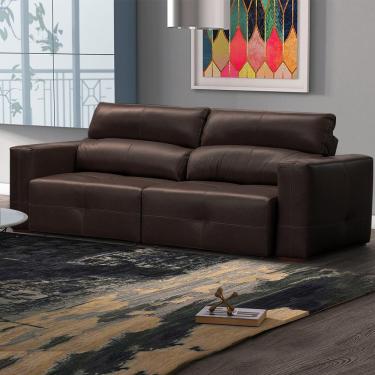 Imagem de Sofá Decorativo Monica 3 Lugares Sala de estar 252cm Reclinável e Retrátil Couro Marrom Capuccino G40 - Gran Belo