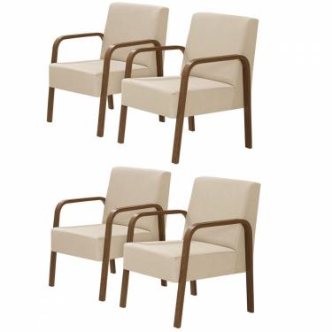 Imagem de Kit 4 Poltronas 1 Lugar Jade Braço Madeira D Salla Bege.