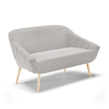 Imagem de Namoradeira 02 Lugares Veludo Cinza Pés Palito Natural