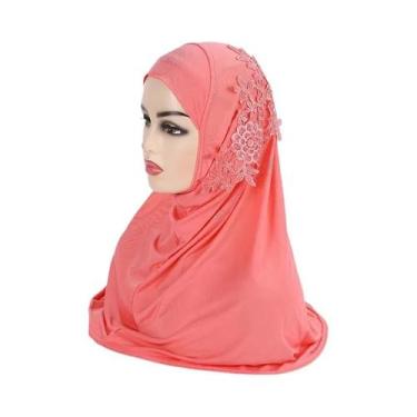 Imagem de Hijab Grande Para Meninas Muçulmanas Com Renda E Pedras, Lenço Islâmic