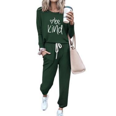 Imagem de Conjunto de Moletom PRETTYGARDEN Verde Escuro Estampado Manga Longa Ta