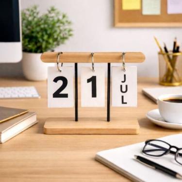 Imagem de Calendário De Mesa Permanente Em Madeira Dia E Mês Decoração Para Casa