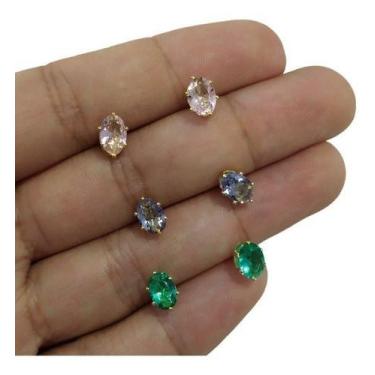Imagem de Brinco Pequeno Zirconia Dama Daminha Verde Rosa Azul Roxo - De Castro 