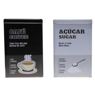 Imagem de Pote Lata De Café E Açúcar Quadrado Kit 4 Peças - Livon, Mod02