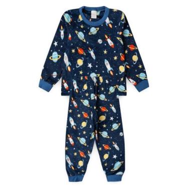 Imagem de Pijama Longo Infantil Peluciado Fleece Menino Azul Astronauta - Moleka