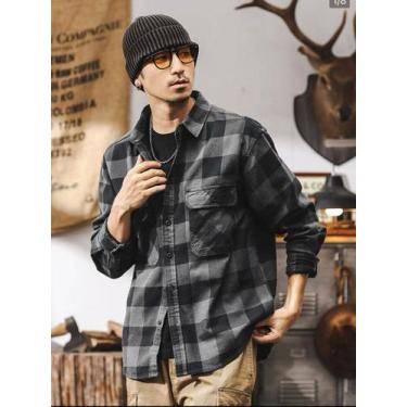 Imagem de Camiseta Masculina Xadrez Flanelada Com Bolsos Manga Longa  Premium - 